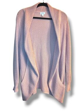 🩷 Market & Spruce Pink Knit Cardigan Cozy Open Front Pockets Soft Size L